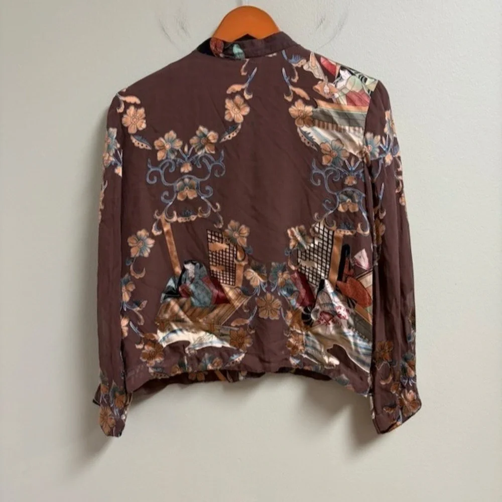 Citron Santa Monica Silk Rayon Button Top M Brown Artsy Lagenlook Boho *flaw - Picture 6 of 16